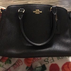 Black leather coach purse